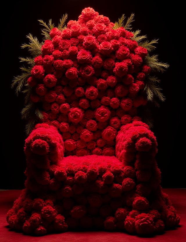 Grand palace installation with gold lilies and tapestries